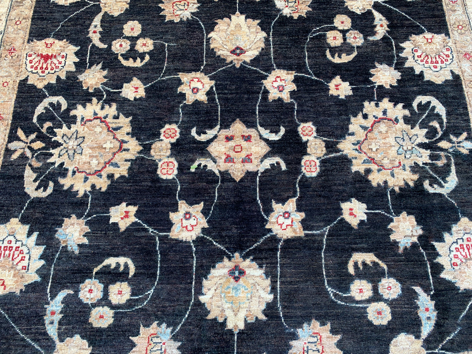 10'4 x 6'8 Hand-Knotted Peshawari Chobi Wool Rug - Black Traditional Floral Area Rug - KBHM-538