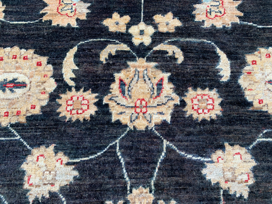 10'4 x 6'8 Hand-Knotted Peshawari Chobi Wool Rug - Black Traditional Floral Area Rug - KBHM-538