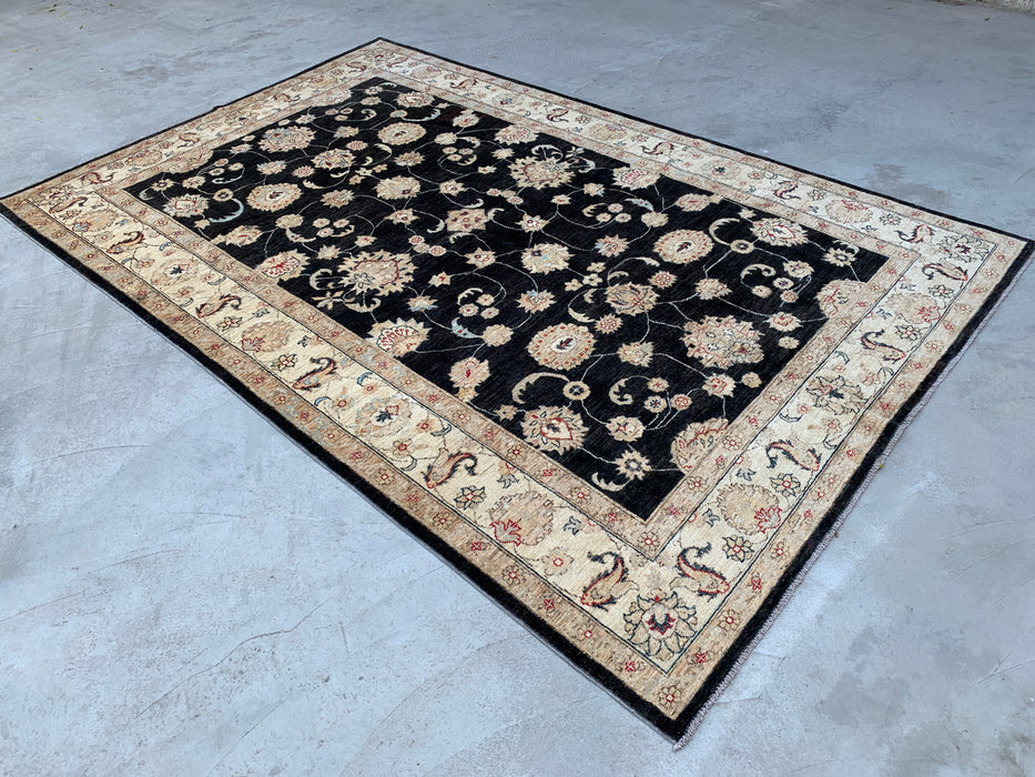 10'4 x 6'8 Hand-Knotted Peshawari Chobi Wool Rug - Black Traditional Floral Area Rug - KBHM-538