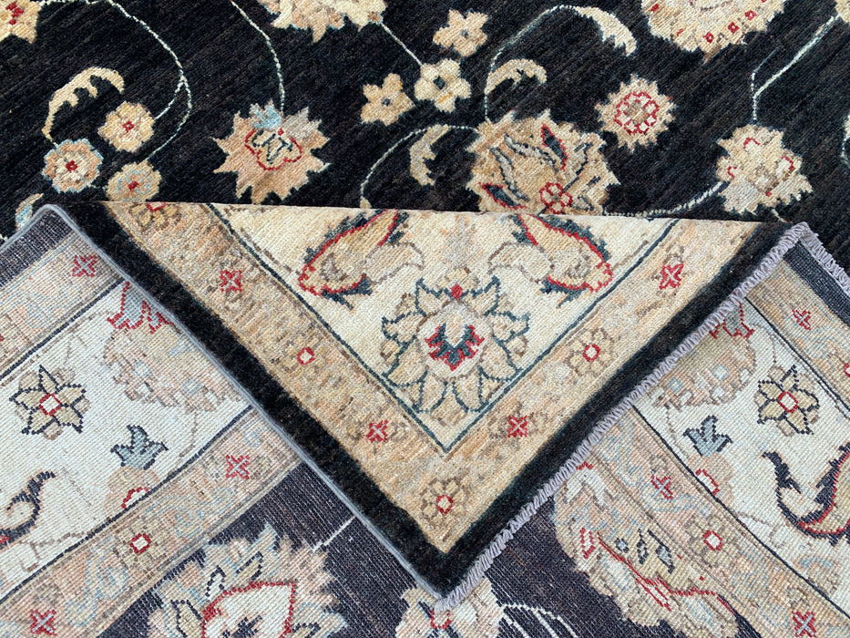 10'4 x 6'8 Hand-Knotted Peshawari Chobi Wool Rug - Black Traditional Floral Area Rug - KBHM-538