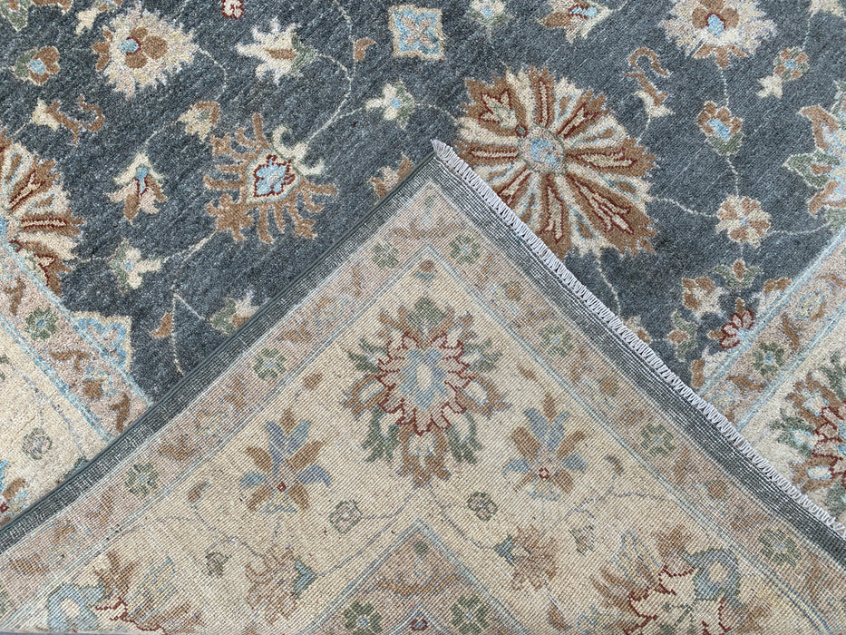9'11 x 6'8 Hand-Knotted Peshawari Chobi Wool Rug - Gray Blue Traditional Floral Area Rug - KBHM-539