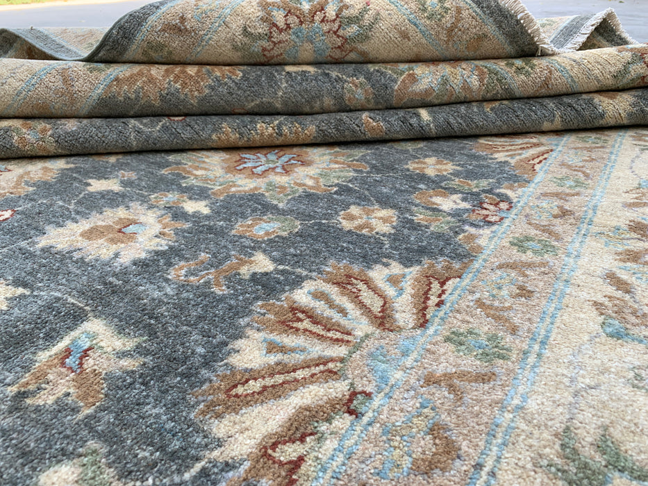9'11 x 6'8 Hand-Knotted Peshawari Chobi Wool Rug - Gray Blue Traditional Floral Area Rug - KBHM-539