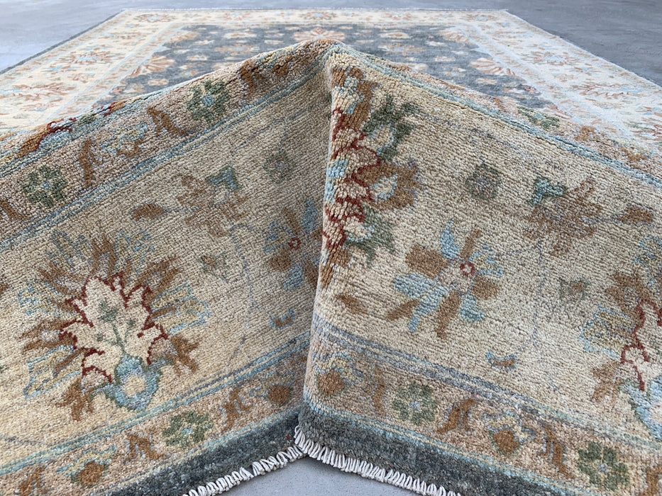 9'11 x 6'8 Hand-Knotted Peshawari Chobi Wool Rug - Gray Blue Traditional Floral Area Rug - KBHM-539