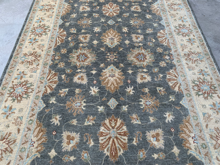 9'11 x 6'8 Hand-Knotted Peshawari Chobi Wool Rug - Gray Blue Traditional Floral Area Rug - KBHM-539