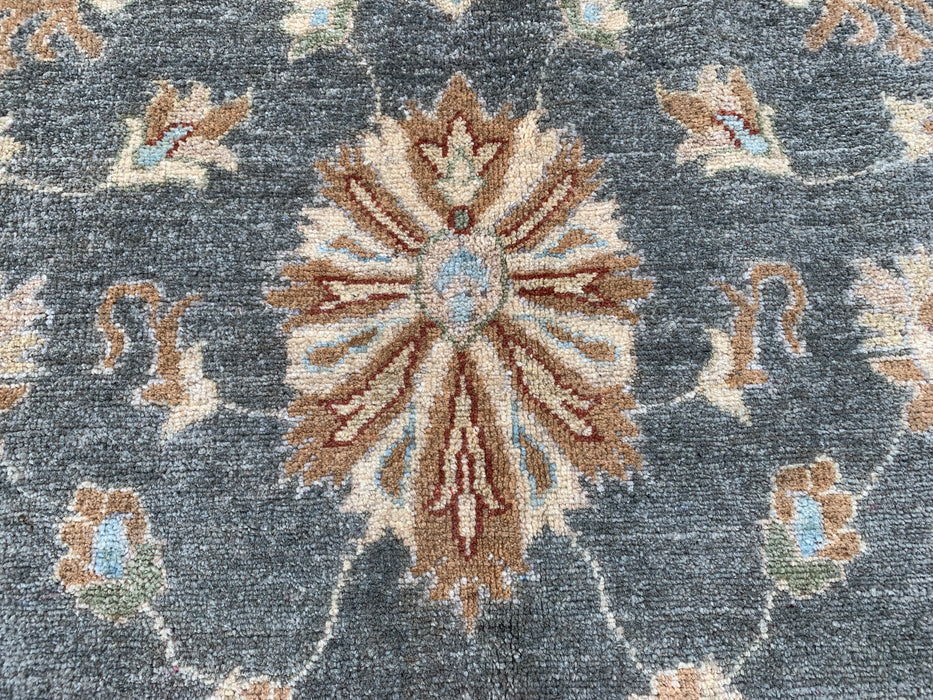 9'11 x 6'8 Hand-Knotted Peshawari Chobi Wool Rug - Gray Blue Traditional Floral Area Rug - KBHM-539