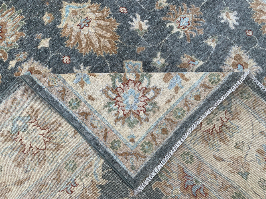 9'11 x 6'8 Hand-Knotted Peshawari Chobi Wool Rug - Gray Blue Traditional Floral Area Rug - KBHM-539