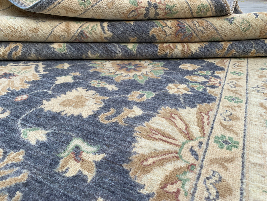 9'8 x 6'5 Hand-Knotted Peshawari Chobi Wool Rug - Blue Gray Traditional Floral Area Rug - KBHM-540