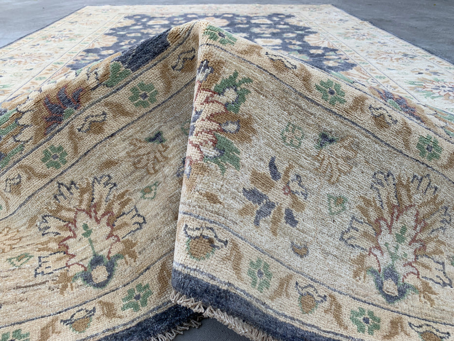 9'8 x 6'5 Hand-Knotted Peshawari Chobi Wool Rug - Blue Gray Traditional Floral Area Rug - KBHM-540