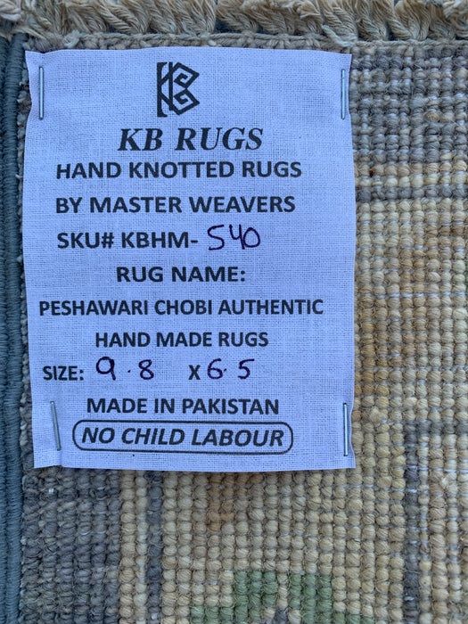 9'8 x 6'5 Hand-Knotted Peshawari Chobi Wool Rug - Blue Gray Traditional Floral Area Rug - KBHM-540