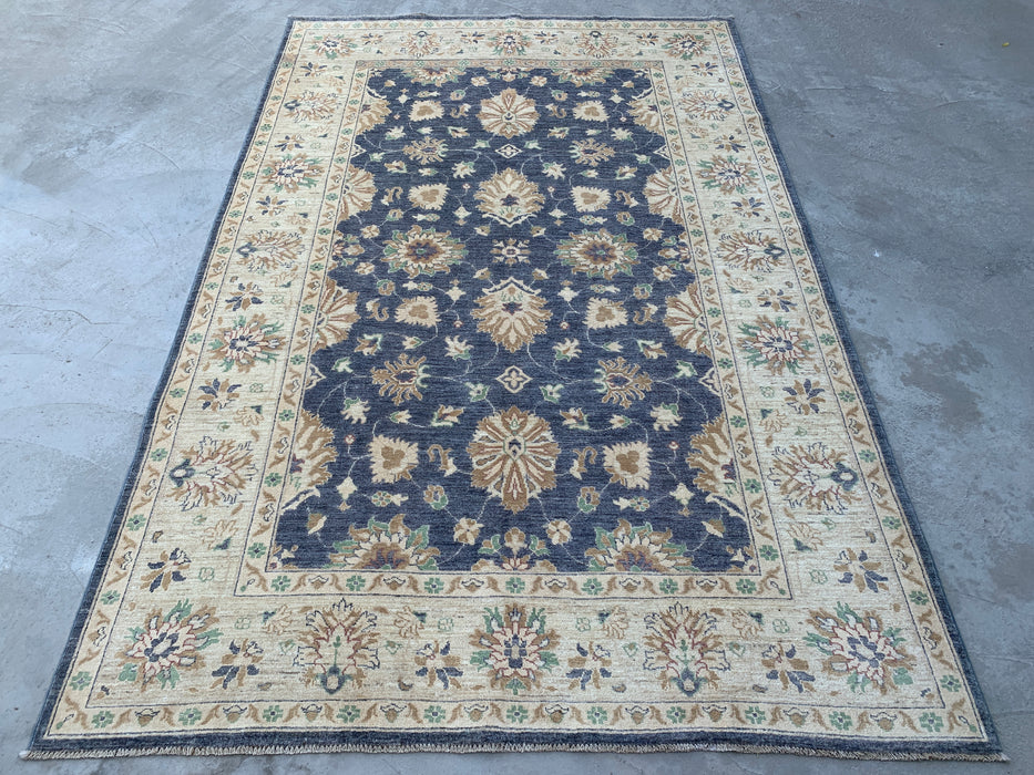 9'8 x 6'5 Hand-Knotted Peshawari Chobi Wool Rug - Blue Gray Traditional Floral Area Rug - KBHM-540