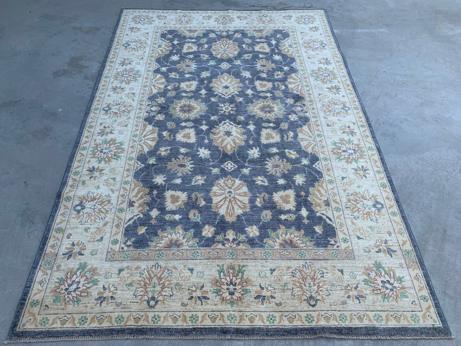 9'8 x 6'5 Hand-Knotted Peshawari Chobi Wool Rug - Blue Gray Traditional Floral Area Rug - KBHM-540