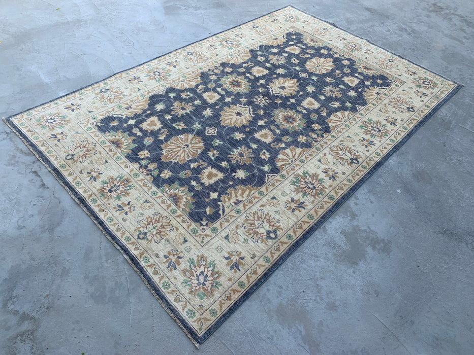9'8 x 6'5 Hand-Knotted Peshawari Chobi Wool Rug - Blue Gray Traditional Floral Area Rug - KBHM-540