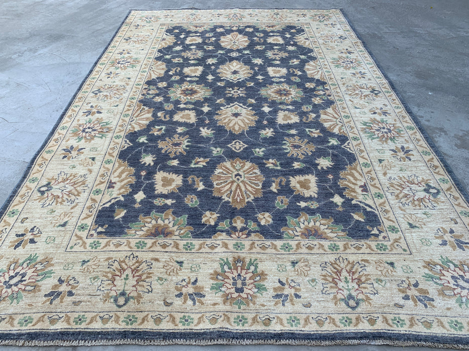 9'8 x 6'5 Hand-Knotted Peshawari Chobi Wool Rug - Blue Gray Traditional Floral Area Rug - KBHM-540