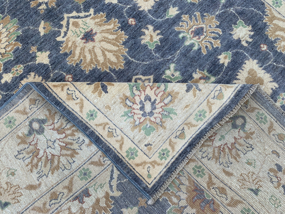 9'8 x 6'5 Hand-Knotted Peshawari Chobi Wool Rug - Blue Gray Traditional Floral Area Rug - KBHM-540