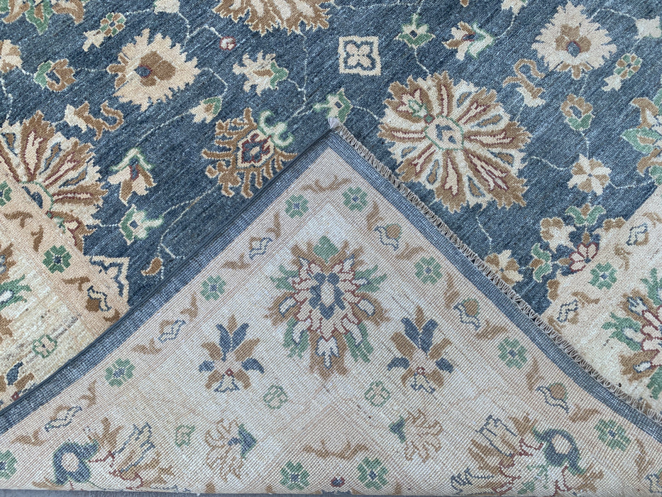 9'8 x 6'7 Hand-Knotted Peshawari Chobi Wool Rug - Blue Gray Traditional Floral Area Rug - KBHM-541
