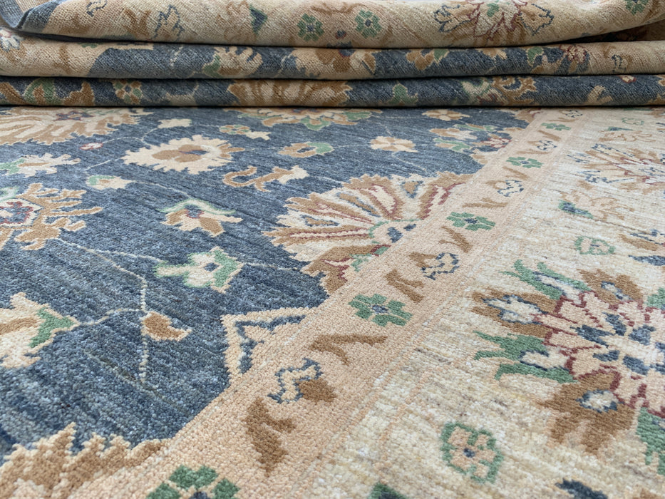 9'8 x 6'7 Hand-Knotted Peshawari Chobi Wool Rug - Blue Gray Traditional Floral Area Rug - KBHM-541