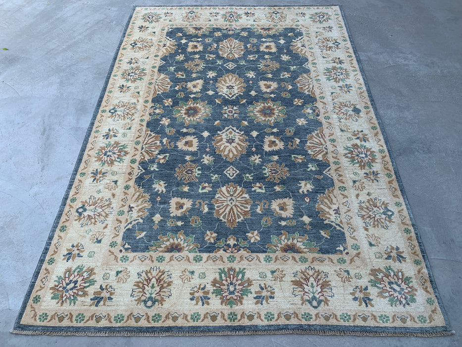9'8 x 6'7 Hand-Knotted Peshawari Chobi Wool Rug - Blue Gray Traditional Floral Area Rug - KBHM-541