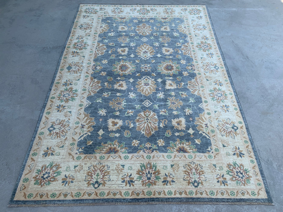 9'8 x 6'7 Hand-Knotted Peshawari Chobi Wool Rug - Blue Gray Traditional Floral Area Rug - KBHM-541