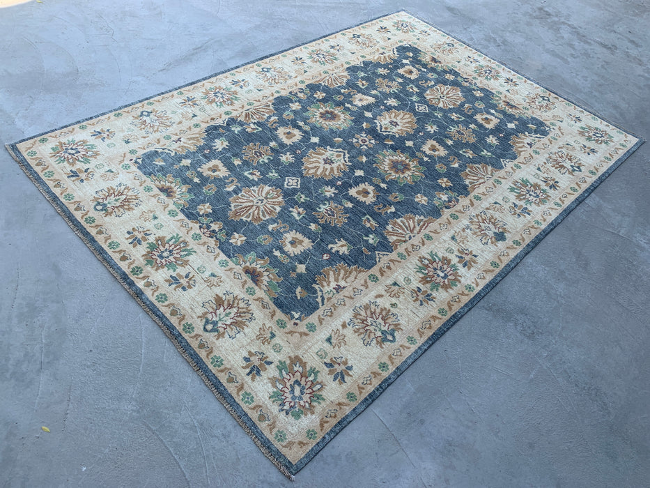 9'8 x 6'7 Hand-Knotted Peshawari Chobi Wool Rug - Blue Gray Traditional Floral Area Rug - KBHM-541