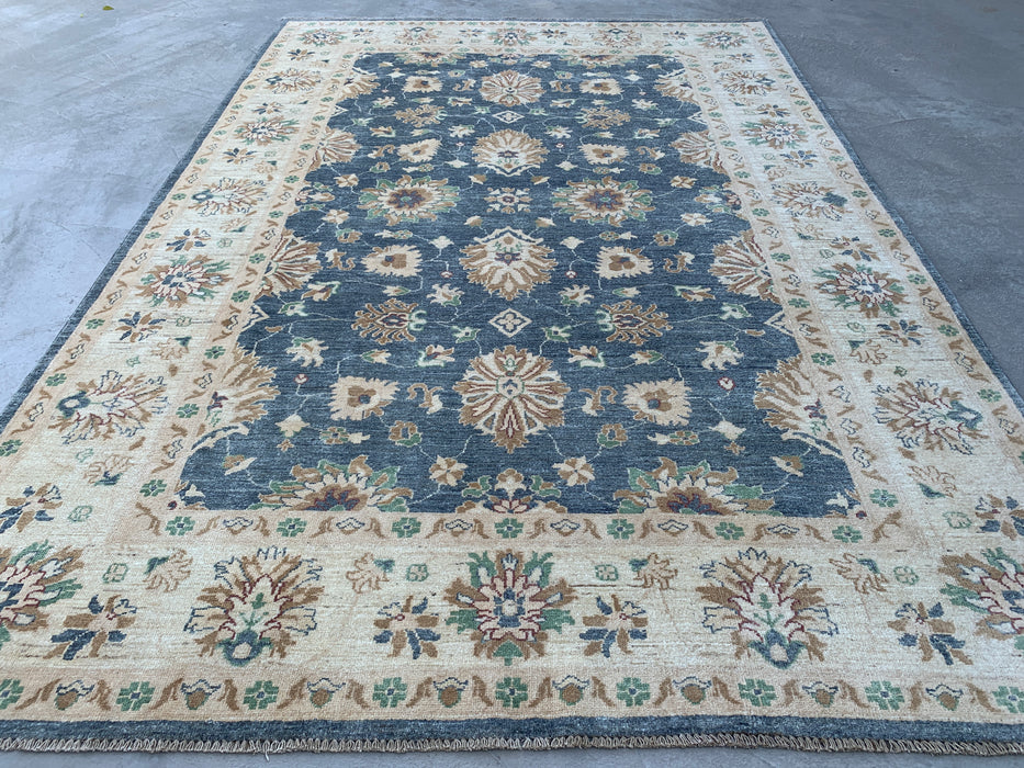 9'8 x 6'7 Hand-Knotted Peshawari Chobi Wool Rug - Blue Gray Traditional Floral Area Rug - KBHM-541