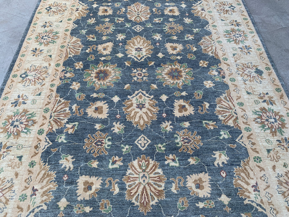 9'8 x 6'7 Hand-Knotted Peshawari Chobi Wool Rug - Blue Gray Traditional Floral Area Rug - KBHM-541