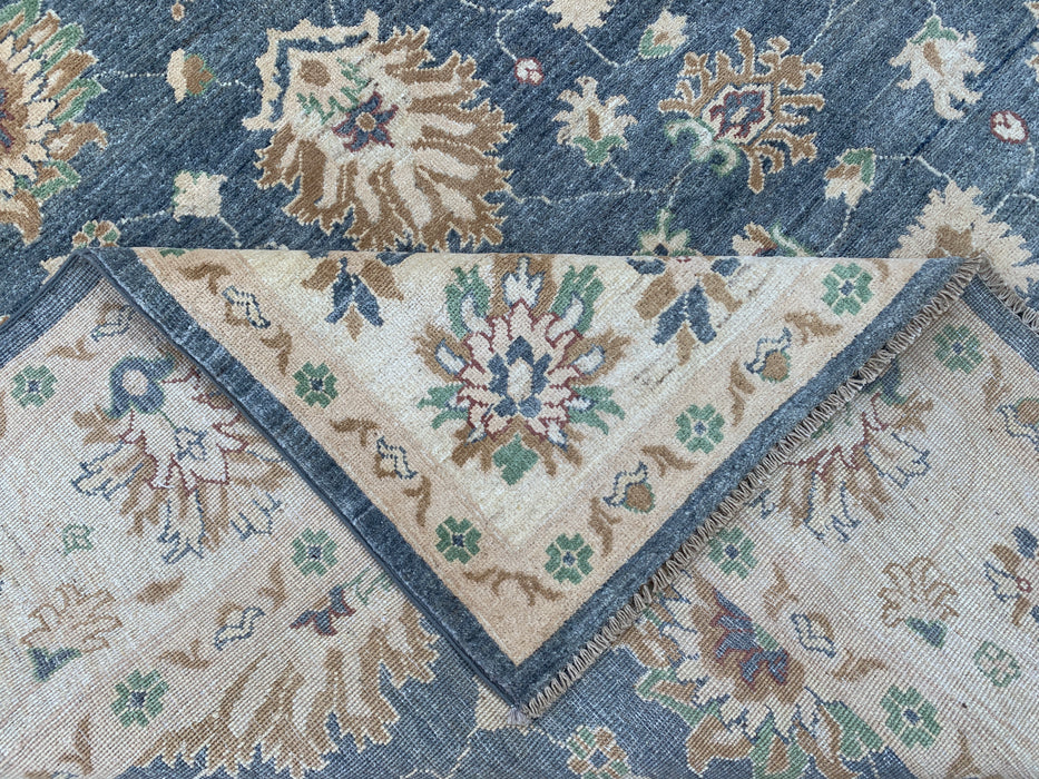 9'8 x 6'7 Hand-Knotted Peshawari Chobi Wool Rug - Blue Gray Traditional Floral Area Rug - KBHM-541