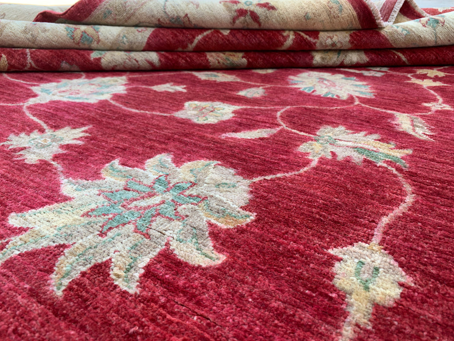 8'4 x 6'4 Hand-Knotted Peshawari Chobi Wool Rug - Red Traditional Floral Area Rug - KBHM-542