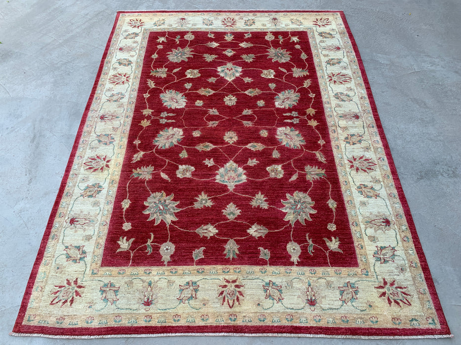 8'4 x 6'4 Hand-Knotted Peshawari Chobi Wool Rug - Red Traditional Floral Area Rug - KBHM-542