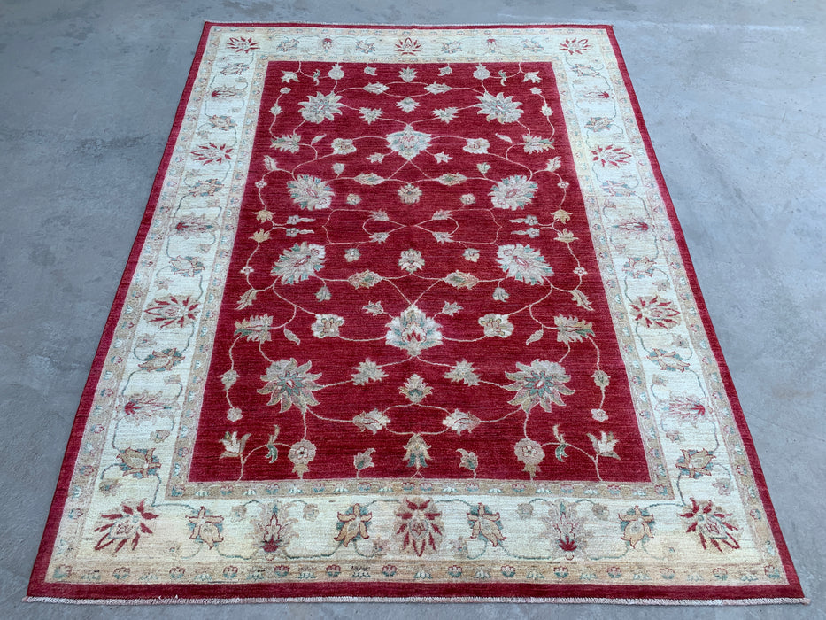 8'4 x 6'4 Hand-Knotted Peshawari Chobi Wool Rug - Red Traditional Floral Area Rug - KBHM-542