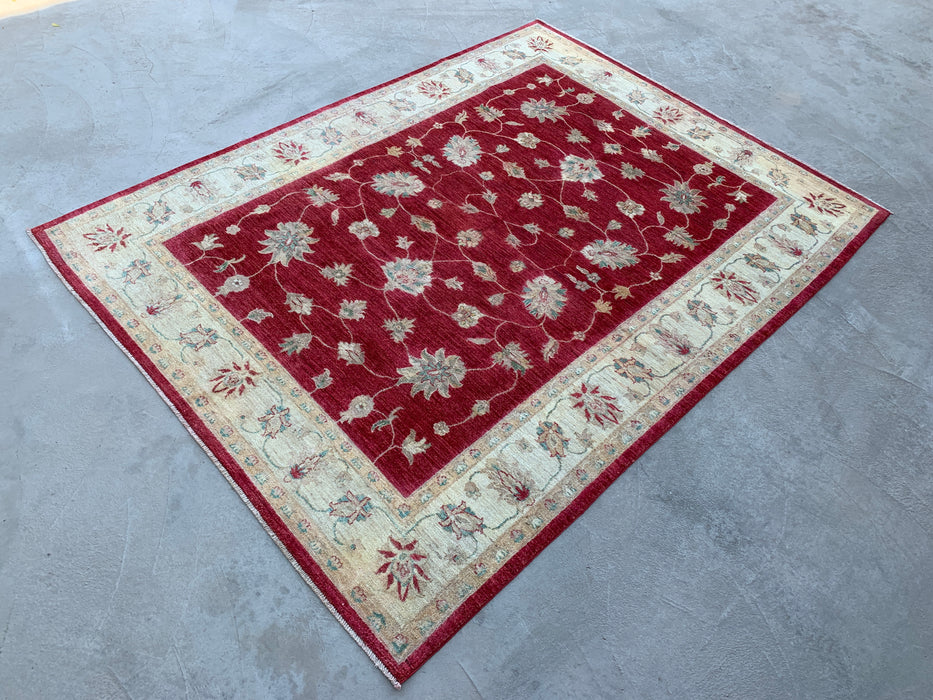 8'4 x 6'4 Hand-Knotted Peshawari Chobi Wool Rug - Red Traditional Floral Area Rug - KBHM-542