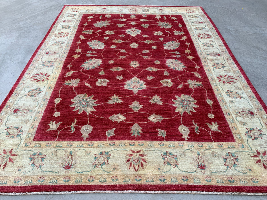 8'4 x 6'4 Hand-Knotted Peshawari Chobi Wool Rug - Red Traditional Floral Area Rug - KBHM-542