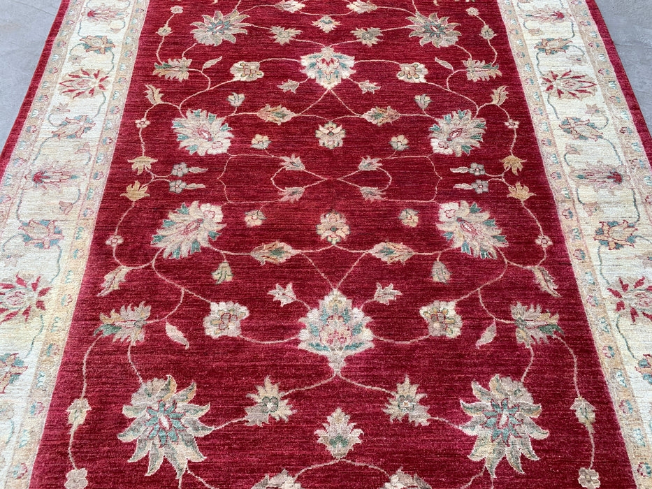 8'4 x 6'4 Hand-Knotted Peshawari Chobi Wool Rug - Red Traditional Floral Area Rug - KBHM-542