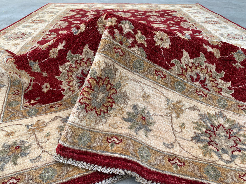 7'9 x 5'9 Hand-Knotted Peshawari Chobi Wool Rug - Red Traditional Floral Area Rug - KBHM-545