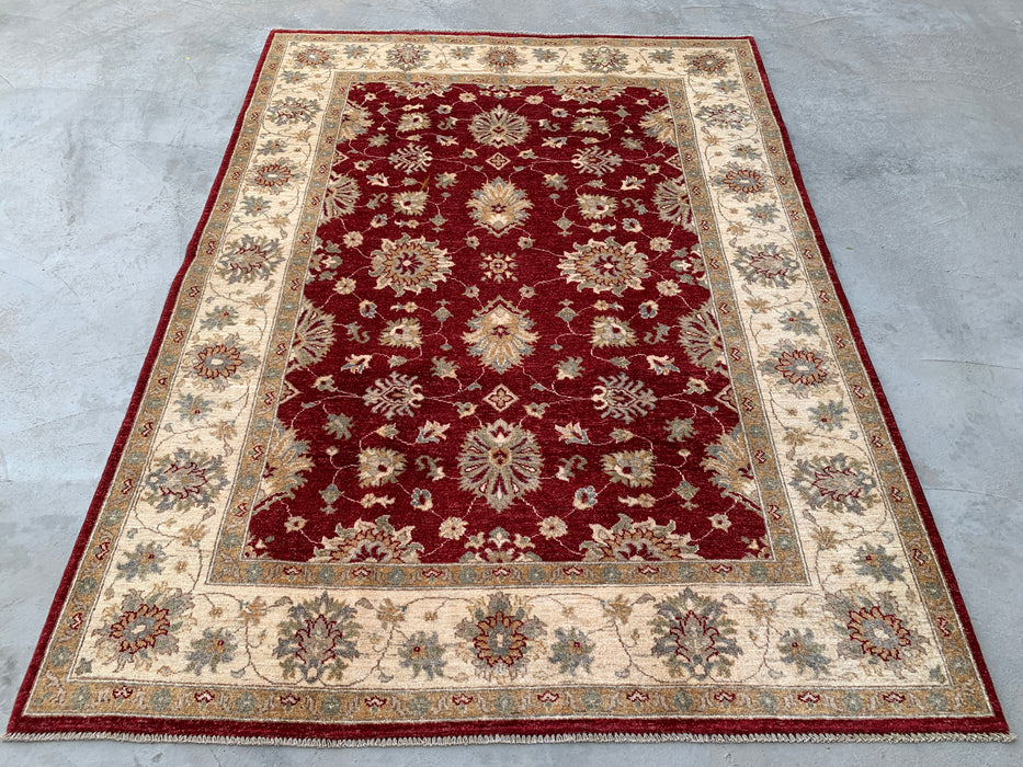 7'9 x 5'9 Hand-Knotted Peshawari Chobi Wool Rug - Red Traditional Floral Area Rug - KBHM-545