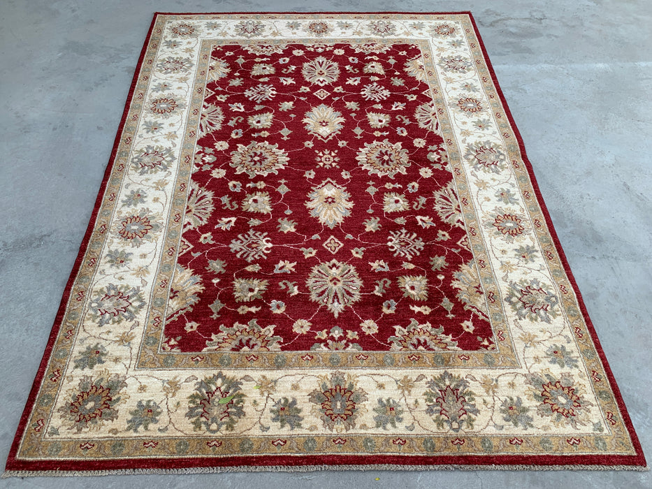7'9 x 5'9 Hand-Knotted Peshawari Chobi Wool Rug - Red Traditional Floral Area Rug - KBHM-545