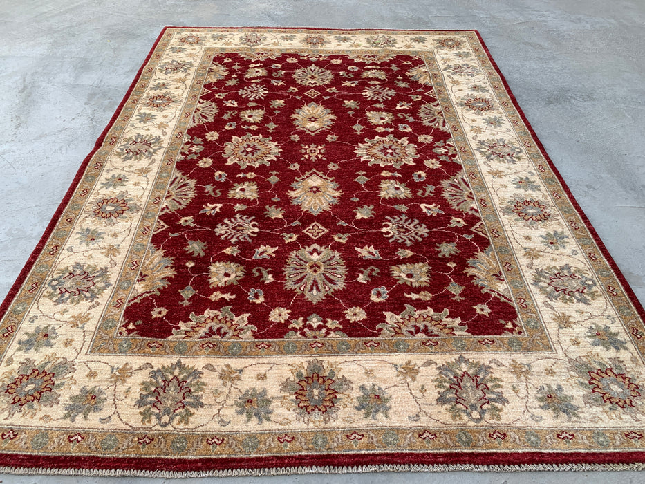 7'9 x 5'9 Hand-Knotted Peshawari Chobi Wool Rug - Red Traditional Floral Area Rug - KBHM-545