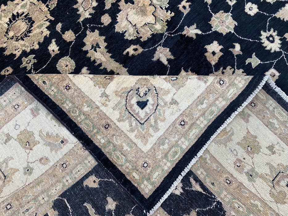 9'11 x 7'11 Hand-Knotted Peshawari Chobi Wool Rug - Black Traditional Floral Area Rug - KBHM-549