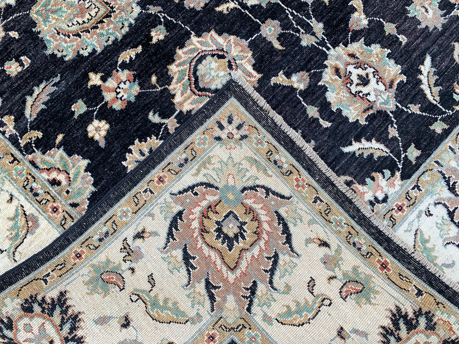 8'9 x 6'6 Hand-Knotted Peshawari Chobi Wool Rug - Black Traditional Floral Area Rug - KBHM-551