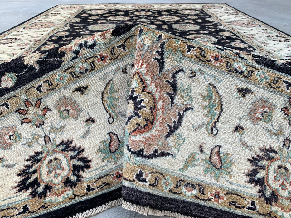 8'9 x 6'6 Hand-Knotted Peshawari Chobi Wool Rug - Black Traditional Floral Area Rug - KBHM-551
