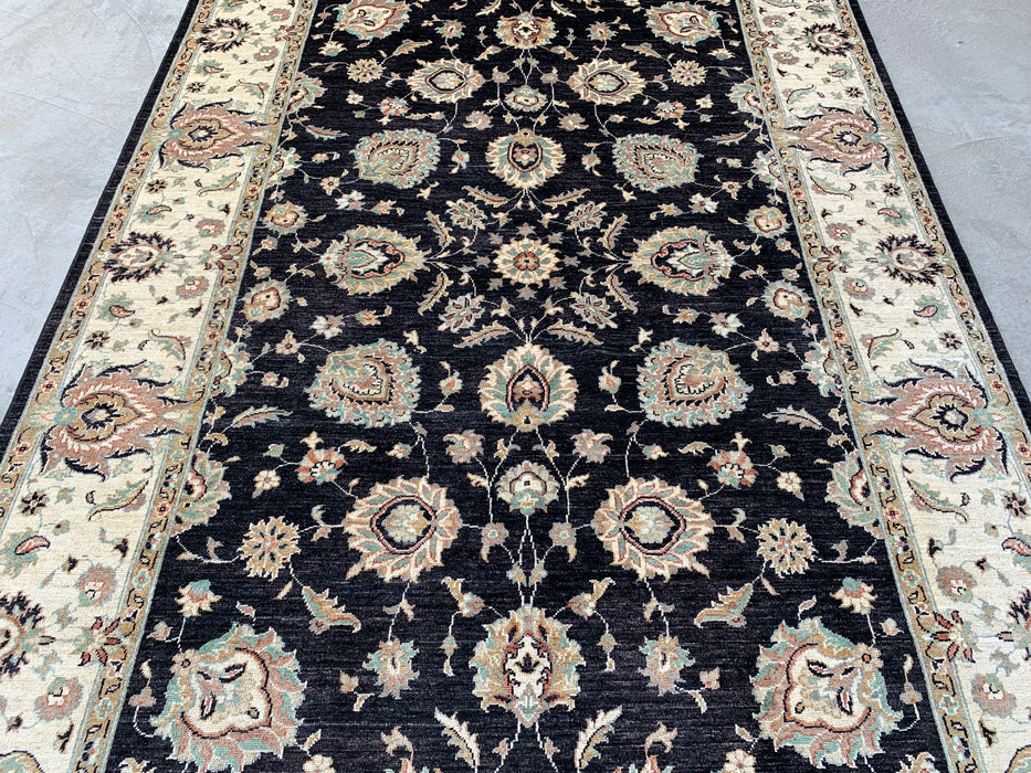 8'9 x 6'6 Hand-Knotted Peshawari Chobi Wool Rug - Black Traditional Floral Area Rug - KBHM-551