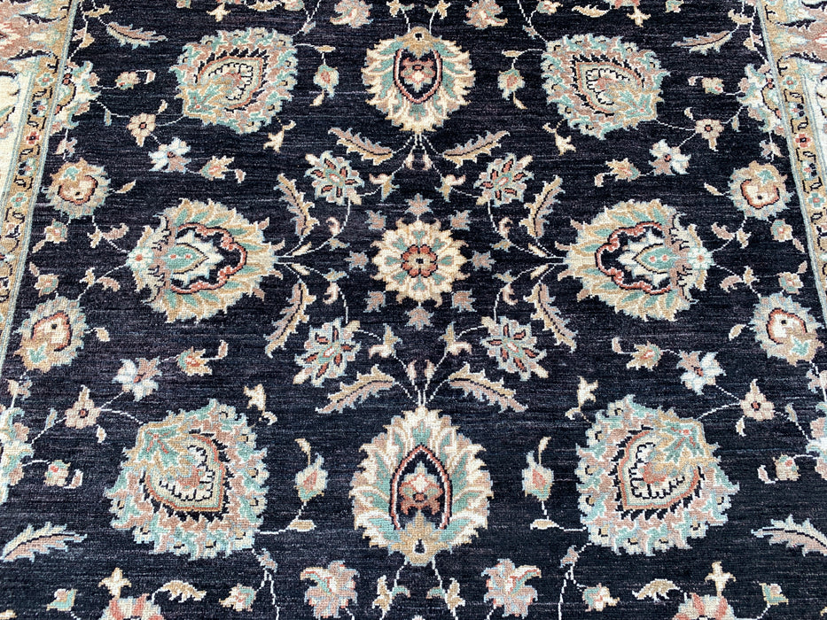 8'9 x 6'6 Hand-Knotted Peshawari Chobi Wool Rug - Black Traditional Floral Area Rug - KBHM-551
