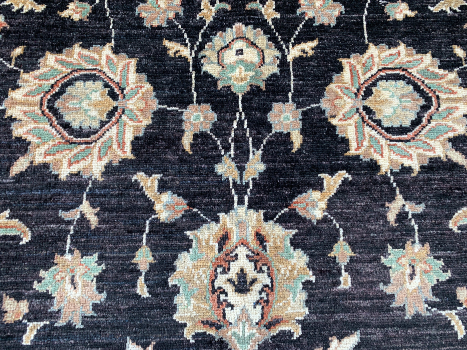 8'9 x 6'6 Hand-Knotted Peshawari Chobi Wool Rug - Black Traditional Floral Area Rug - KBHM-551