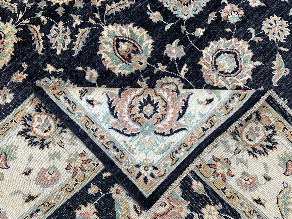 8'9 x 6'6 Hand-Knotted Peshawari Chobi Wool Rug - Black Traditional Floral Area Rug - KBHM-551