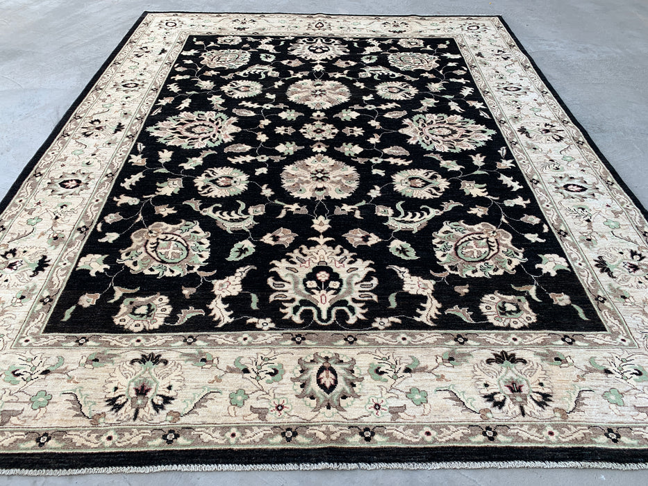 10'0 x 8'1 Hand-Knotted Peshawari Chobi Wool Rug - Black Traditional Floral Area Rug - KBHM-552