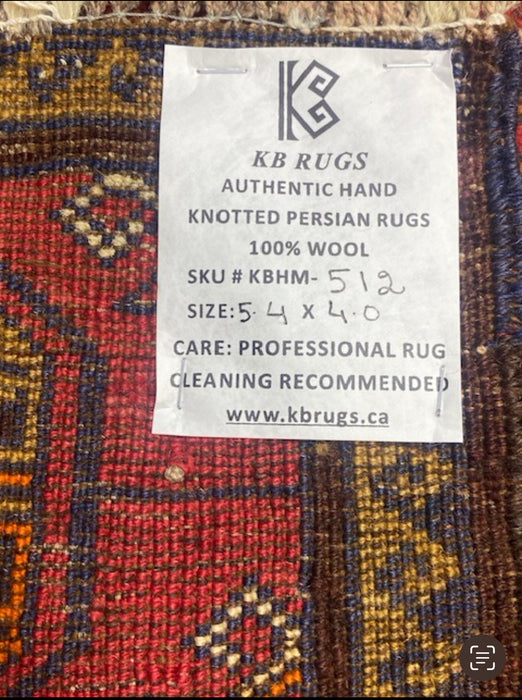 4’0” x 5’4” Hand-Knotted Turkoman Wool Rug – Classic Red Field with Gul Motifs