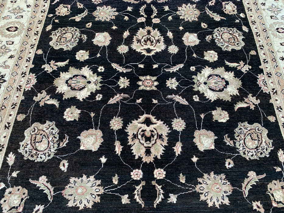 9'11 x 8'0 Hand-Knotted Peshawari Chobi Wool Rug - Black Traditional Floral Area Rug - KBHM-554