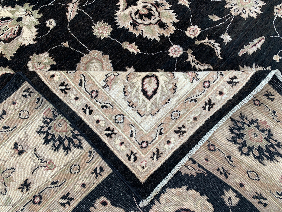 9'11 x 8'0 Hand-Knotted Peshawari Chobi Wool Rug - Black Traditional Floral Area Rug - KBHM-554