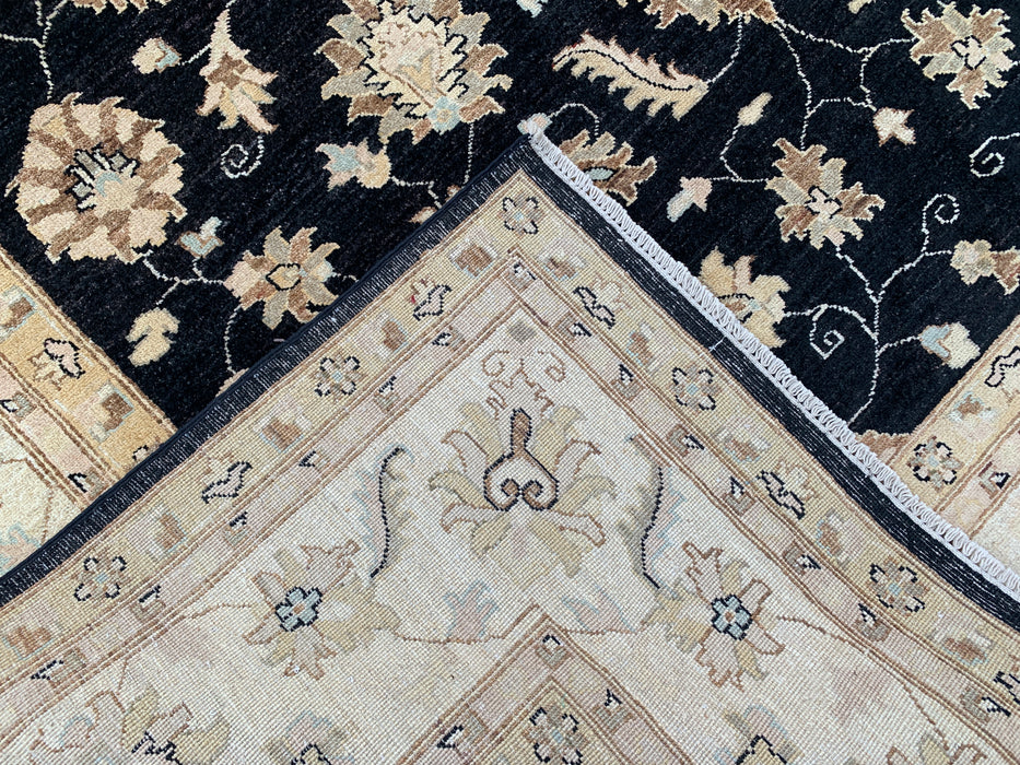9'7 x 7'11 Hand-Knotted Peshawari Chobi Wool Rug - Black Traditional Floral Area Rug - KBHM-556