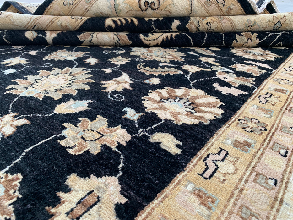 9'7 x 7'11 Hand-Knotted Peshawari Chobi Wool Rug - Black Traditional Floral Area Rug - KBHM-556