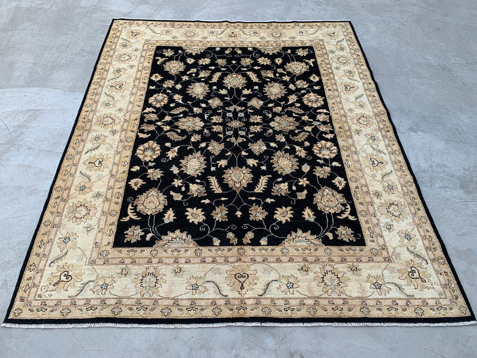 9'7 x 7'11 Hand-Knotted Peshawari Chobi Wool Rug - Black Traditional Floral Area Rug - KBHM-556